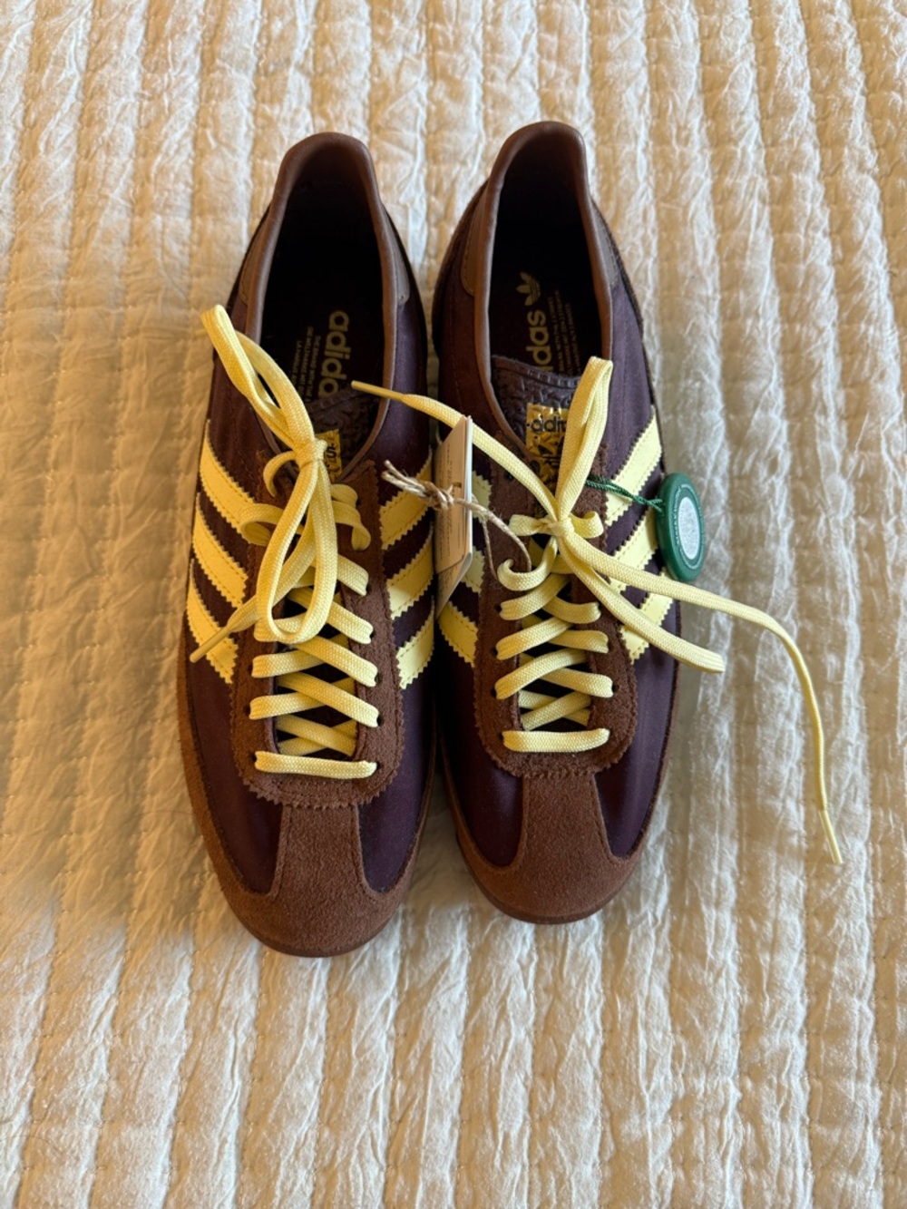 NEW Adidas in Brown Suede with Yellow Stripes